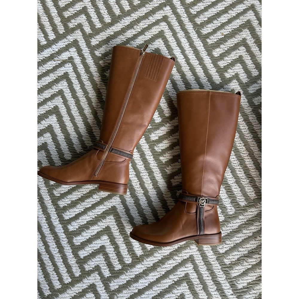 $375 Michael Kors Mindy Leather and Signature Logo Trim Boot Brown 5.5 - Picture 5 of 6